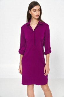 Dress Purpurowa sukienka oversize z podwijanym rękawem S226 Purpura - Nife LKK176653